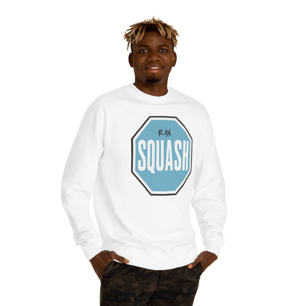Sample.100% Cotton face, 8.5 oz/SQ yd  Squash Octagon Crewneck Sweatshirt — Retro Blue Squash Logo
