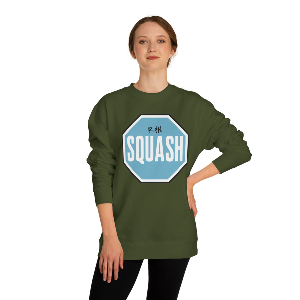 Sample.100% Cotton face, 8.5 oz/SQ yd  Squash Octagon Crewneck Sweatshirt — Retro Blue Squash Logo
