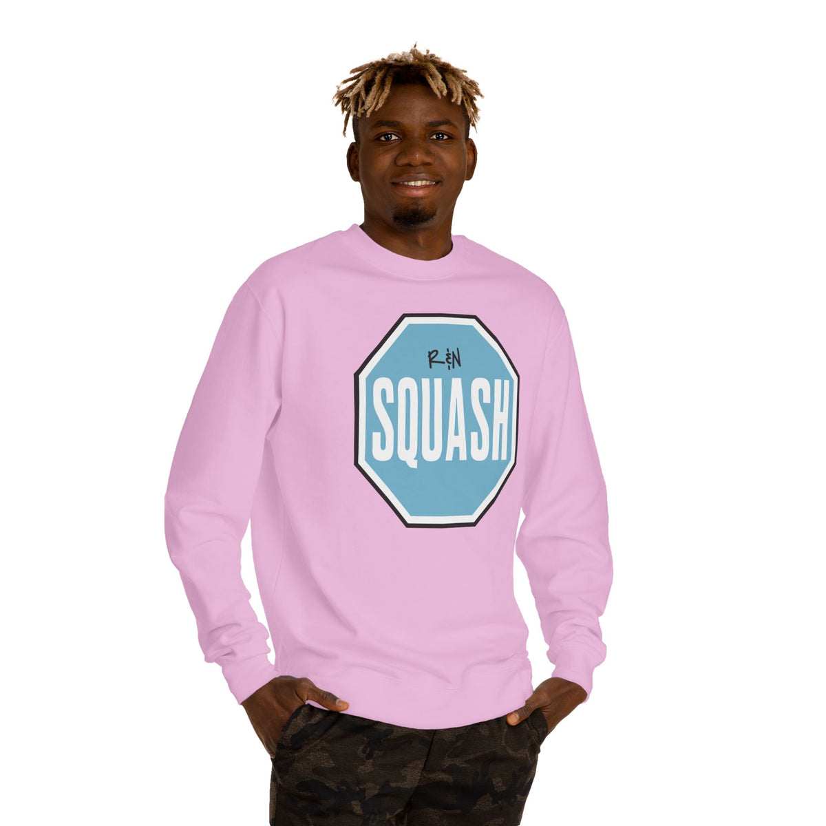 Sample.100% Cotton face, 8.5 oz/SQ yd  Squash Octagon Crewneck Sweatshirt — Retro Blue Squash Logo