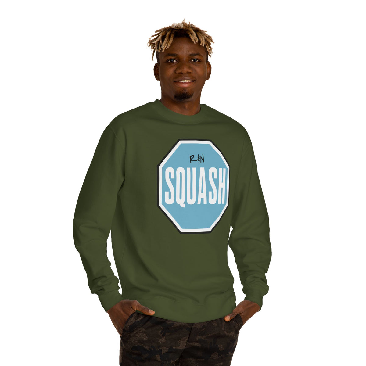Sample.100% Cotton face, 8.5 oz/SQ yd  Squash Octagon Crewneck Sweatshirt — Retro Blue Squash Logo