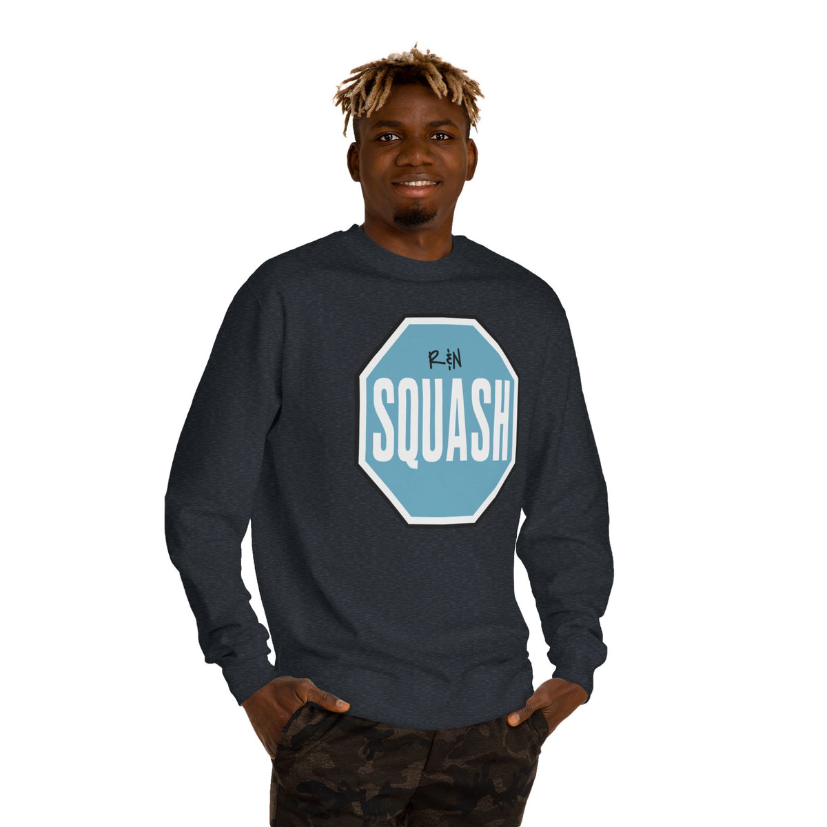 Sample.100% Cotton face, 8.5 oz/SQ yd  Squash Octagon Crewneck Sweatshirt — Retro Blue Squash Logo