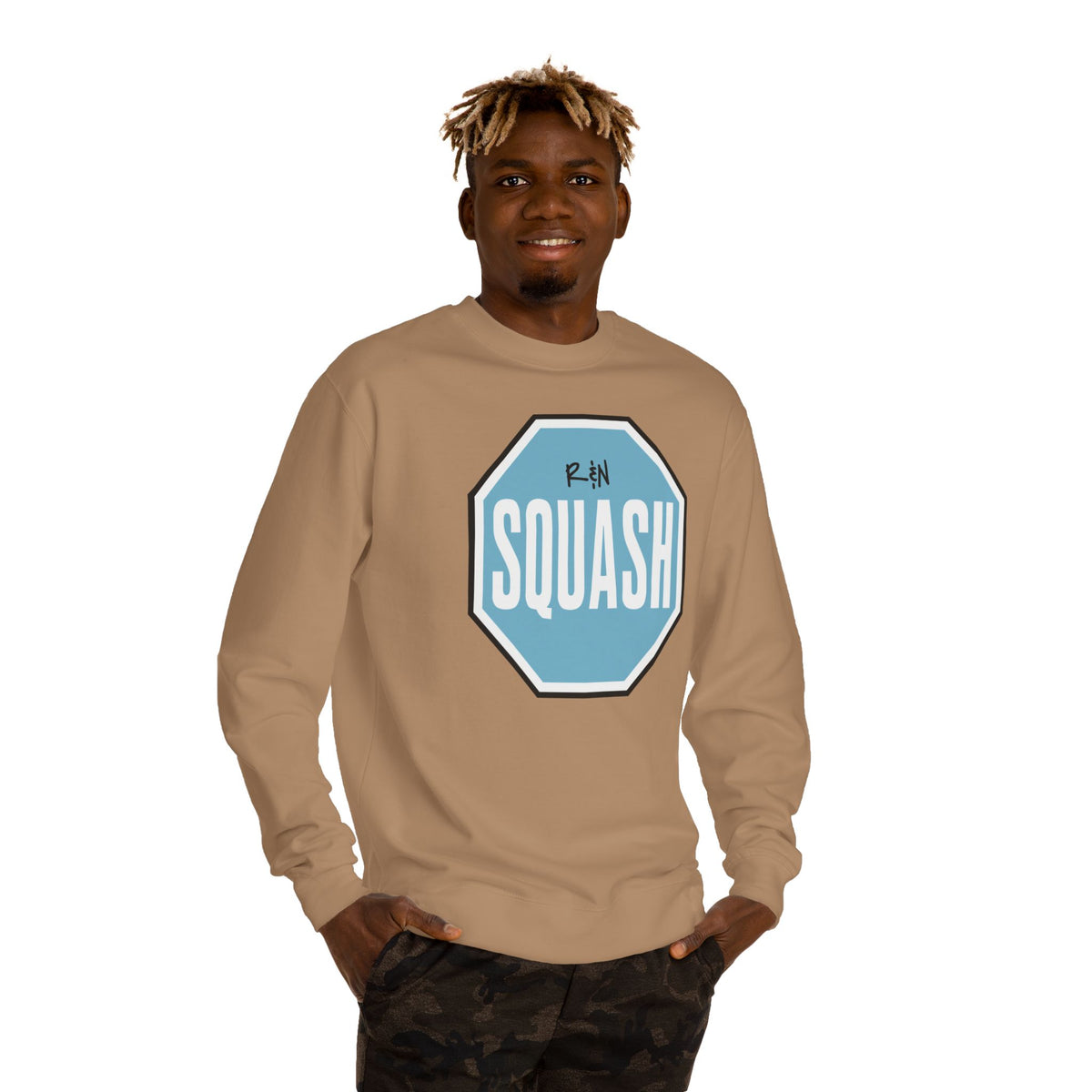Sample.100% Cotton face, 8.5 oz/SQ yd  Squash Octagon Crewneck Sweatshirt — Retro Blue Squash Logo